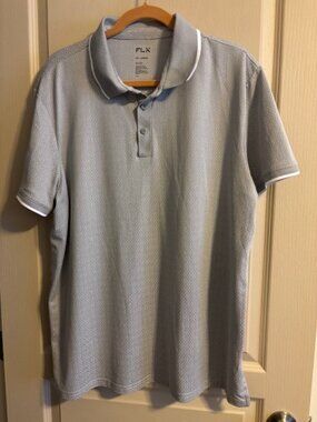 FLX Men's XXL Performance Gray Tonal Pattern Polo Collared Knit Short Sleeve